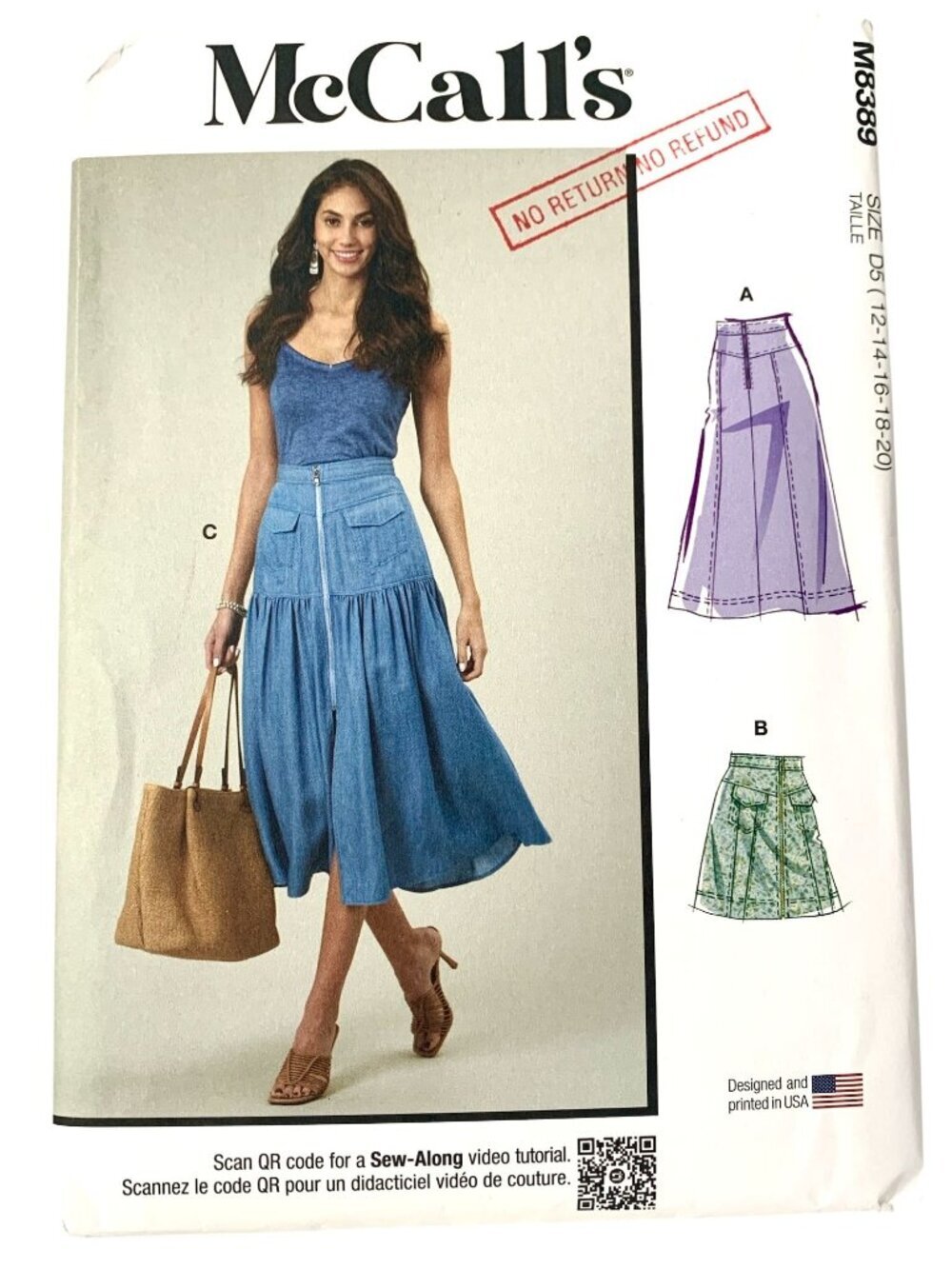 McCall's M8389 Pattern Misses' High Waisted Skirt Uncut Size 12 14 16 18 20